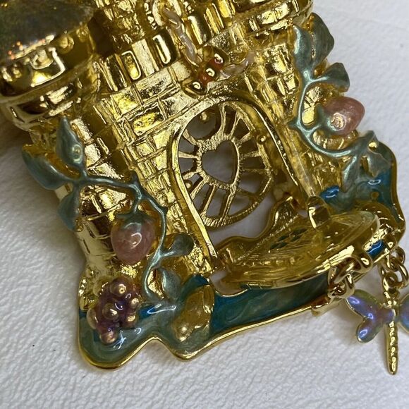 Kirks Folly Fairytale Castle Rapunzel Princess Gold Tone Enamel Brooch - Picture 5 of 8